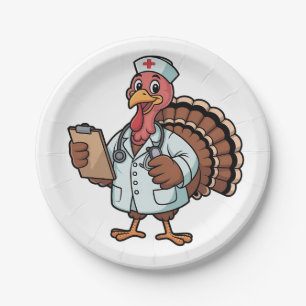 Turkey On a Nursing Scrub Nurse Thanksgiving Paper Plate