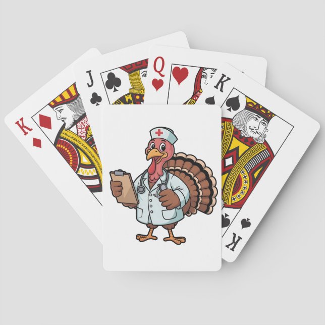 Turkey On a Nursing Scrub Nurse Thanksgiving Playing Cards (Back)