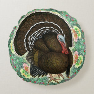 Turkey On the Greens Round Cushion