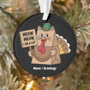 Turkey Paper Bag Meow Funny Thanksgiving Cat  Ornament