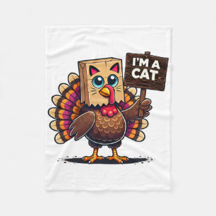 Turkey Paper G Meow I'm A Cat Thanksgiving Family  Fleece Blanket