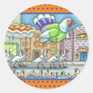 TURKEY PARADE, THANKSGIVING DAY HELIUM BALLOONS CLASSIC ROUND STICKER