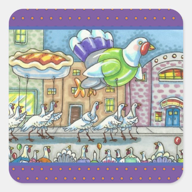 TURKEY PARADE, THANKSGIVING DAY HELIUM BALLOONS SQUARE STICKER (Front)