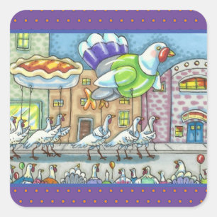 TURKEY PARADE, THANKSGIVING DAY HELIUM BALLOONS SQUARE STICKER