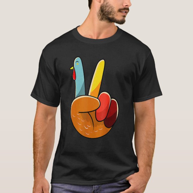 Turkey Peace Hand Sign Thanksgiving Thankful Women T-Shirt (Front)
