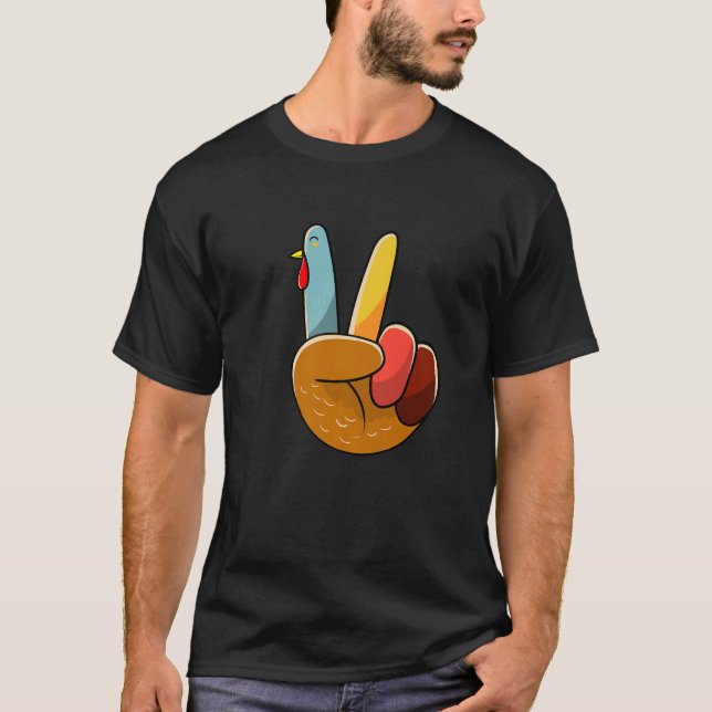 Turkey Peace Hand Sign Thanksgiving Thankful Women T-Shirt (Front)