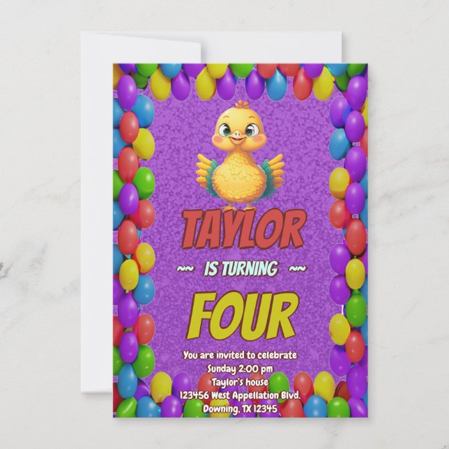 Turkey Personalised Birthday Unique Invite Kids (Front)