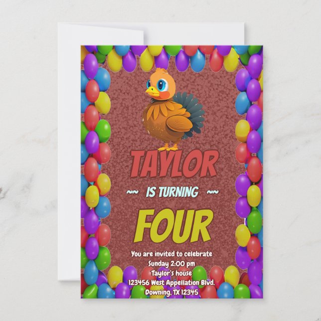 Turkey Personalised Birthday Unique Invite Kids (Front)