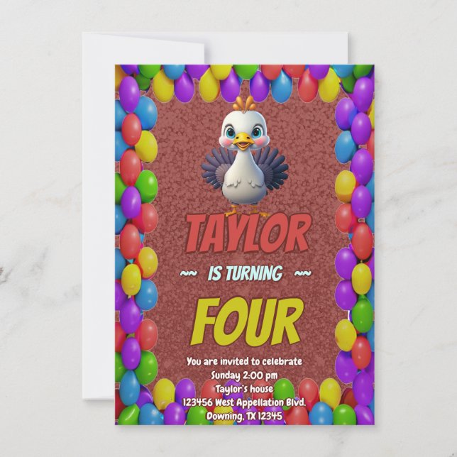 Turkey Personalised Birthday Unique Invite Kids (Front)