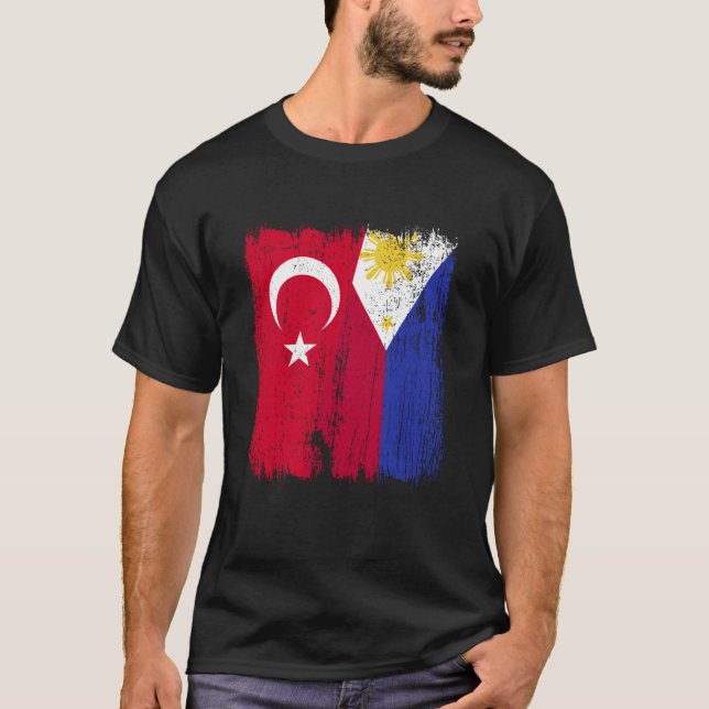 Turkey Philippines Half Flag Turkish Filipino Jers T-Shirt (Front)