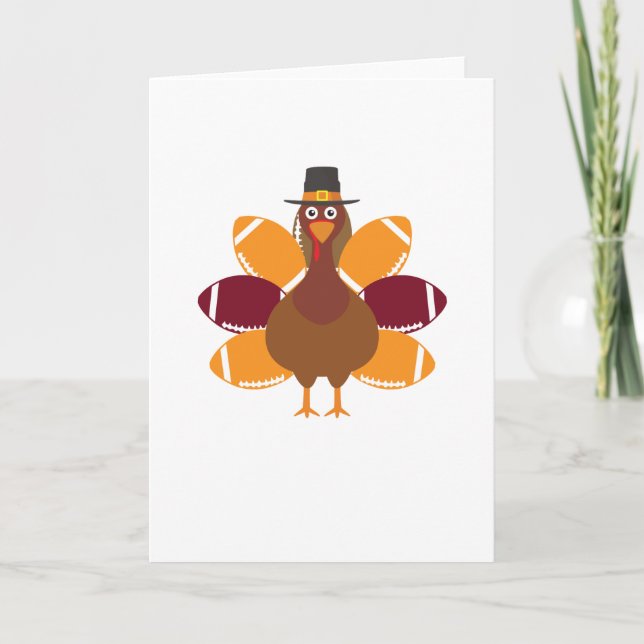Turkey Pilgrim and Football Thanksgiving Day Card (Front)