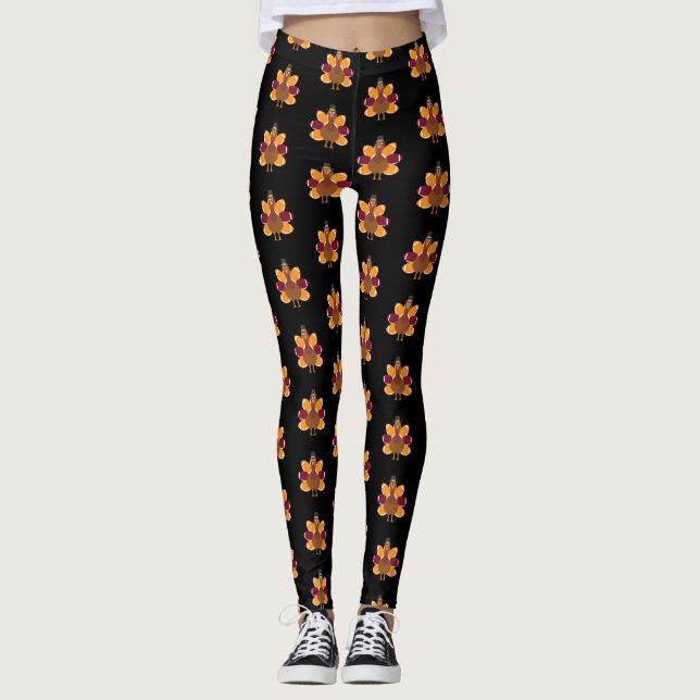 Turkey Pilgrim and Football Thanksgiving Day Leggings (Front)