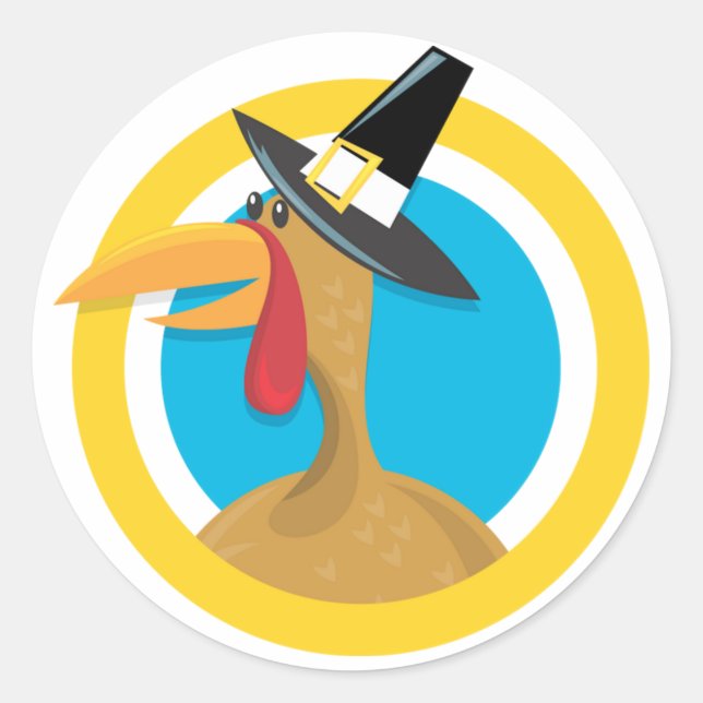 Turkey Pilgrim Blue and Yellow Backdrop Classic Round Sticker (Front)