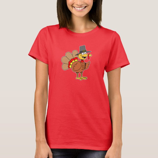 Turkey Pilgrim Cartoon Cute T-Shirt (Front)
