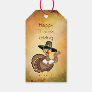 Turkey pilgrim, cornucopia Thanksgiving gift tag