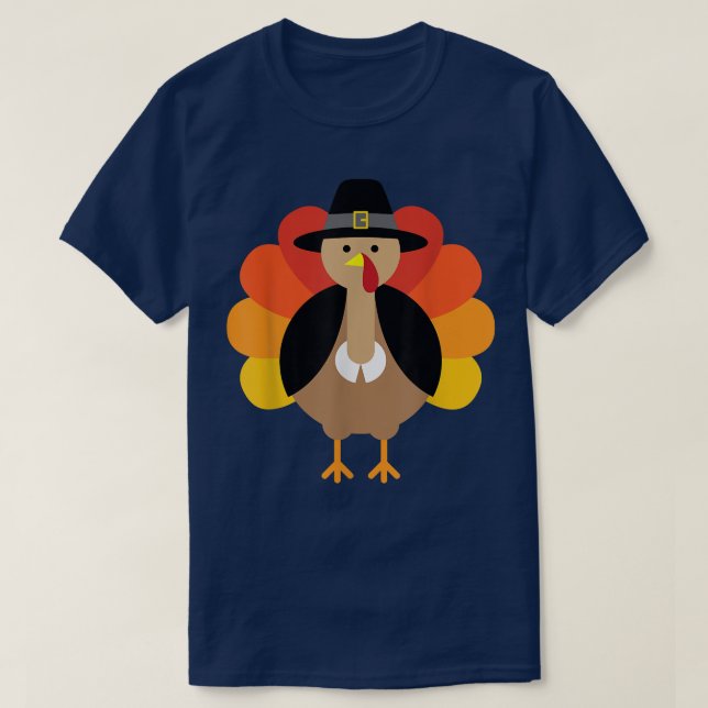 Turkey Pilgrim Cute Thanksgiving  T-Shirt (Design Front)