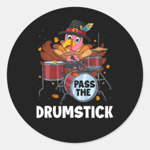 Turkey Pilgrim Drumming Thanksgiving Christmas Dru Classic Round Sticker