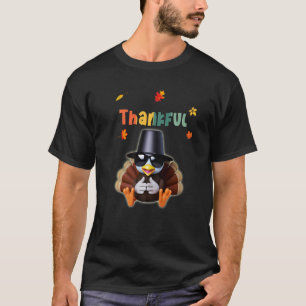 Turkey Pilgrim Hat Sunglasses Foliage Hand Sign TH T-Shirt