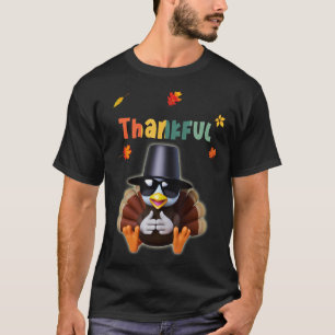 Turkey Pilgrim Hat Sunglasses Foliage Hand Sign TH T-Shirt