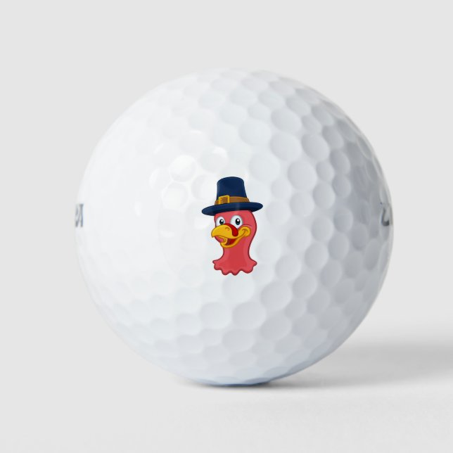 Turkey Pilgrim Hat Thanksgiving Cartoon Character Golf Balls (Front)