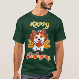 Turkey Pilgrim Ride Corgi Dog Happy Thanksgiving T-Shirt