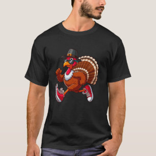 Turkey Pilgrim Thanksgiving Day Running Turkey Tro T-Shirt