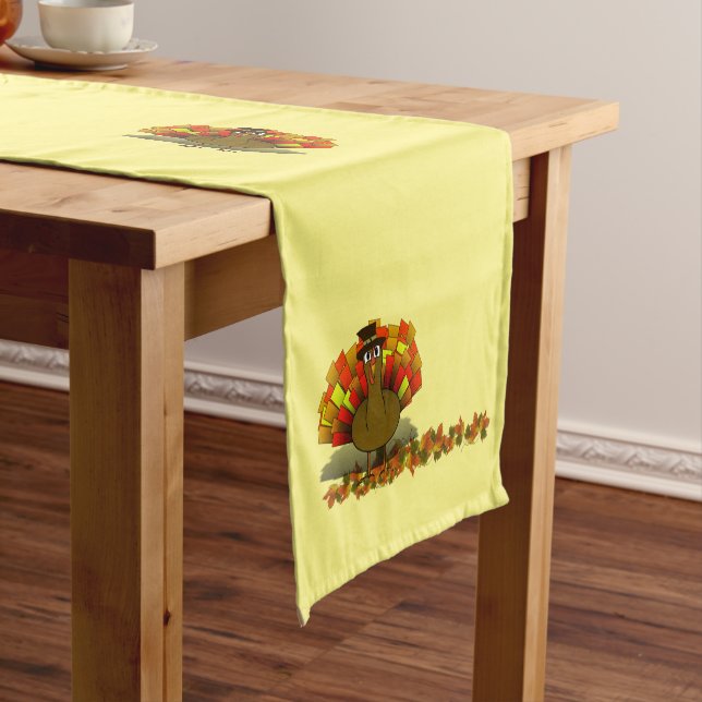 Turkey Pilgrim Thanksgiving Short Table Runner (In Situ)