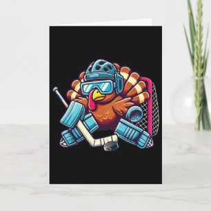 Turkey Playing Ice Hockey Goalie Thanksgiving Boys Card