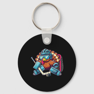 Turkey Playing Ice Hockey Goalie Thanksgiving Boys Key Ring