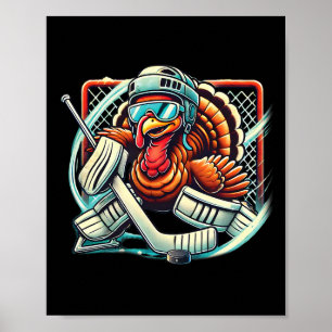 Turkey Playing Ice Hockey Goalie Thanksgiving Boys Poster