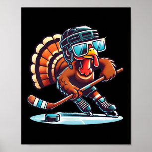 Turkey Playing Ice Hockey Happy Thanksgiving Boys Poster