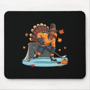 Turkey Playing Ice Hockey Thanksgiving Hockey Play Mouse Mat