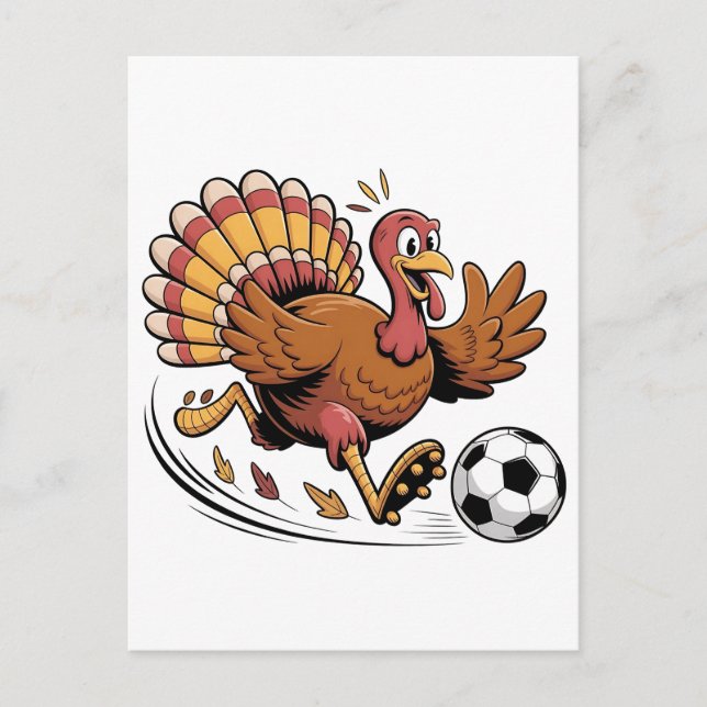 Turkey Playing Soccer Thanksgiving Sport lover Invitation Postcard (Front)