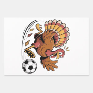 Turkey Playing Soccer Thanksgiving Sport lover Wrapping Paper Sheet