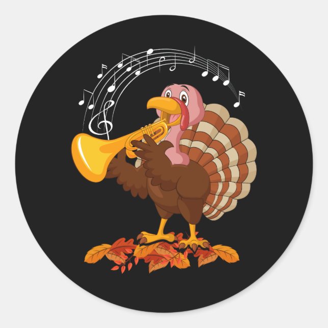Turkey Playing Trumpet Thanksgiving Trumpet Lover  Classic Round Sticker (Front)
