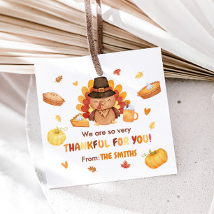 Turkey Pumpkin Autumn Thanksgiving Square Favour Tags