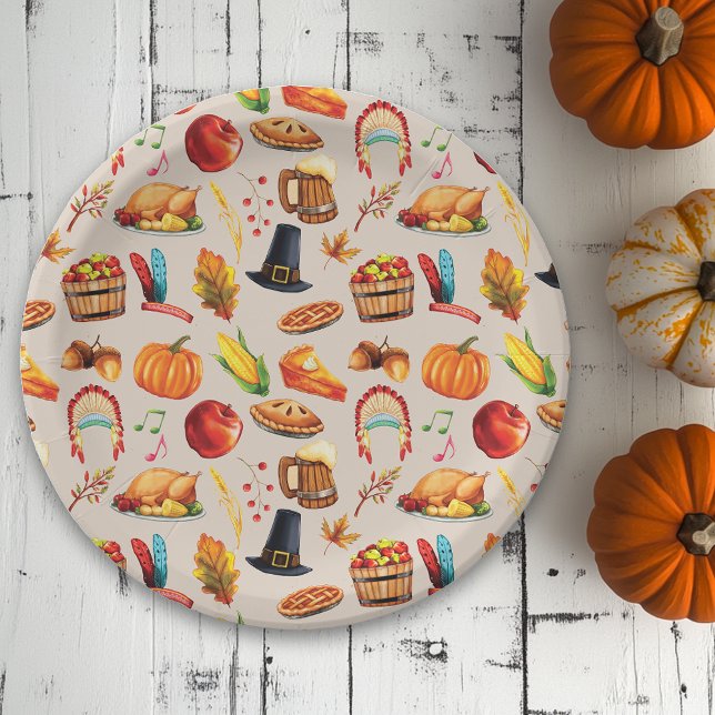 Turkey Pumpkin Fall Thanksgiving Fun Pattern Paper Plate (Creator Uploaded)