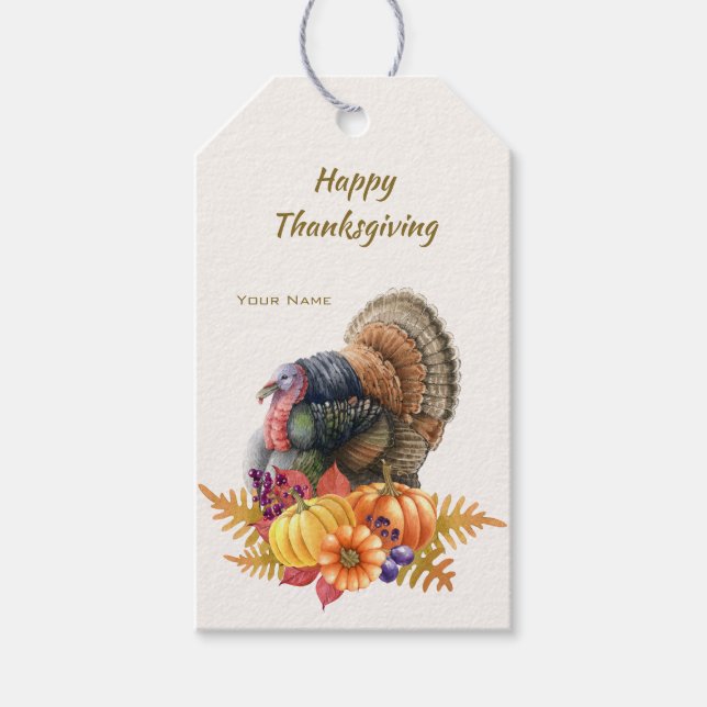 Turkey Pumpkins Thanksgiving Gift Tag (Front)