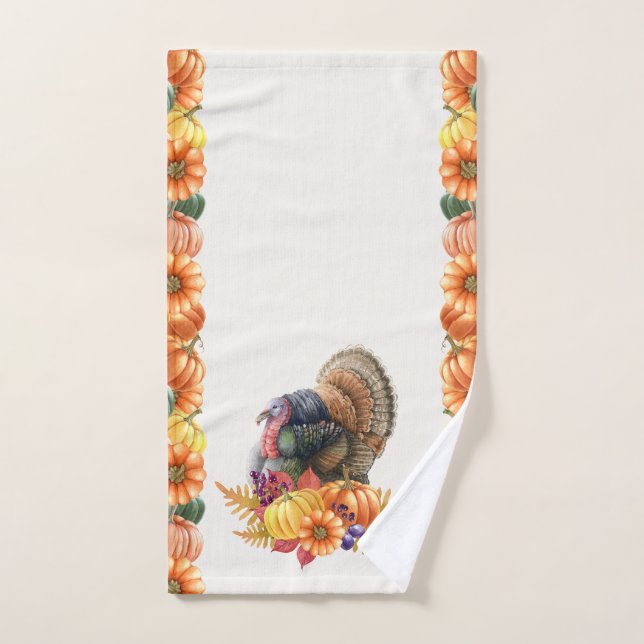 Turkey Pumpkins Thanksgiving Hand Towel (Hand Towel)