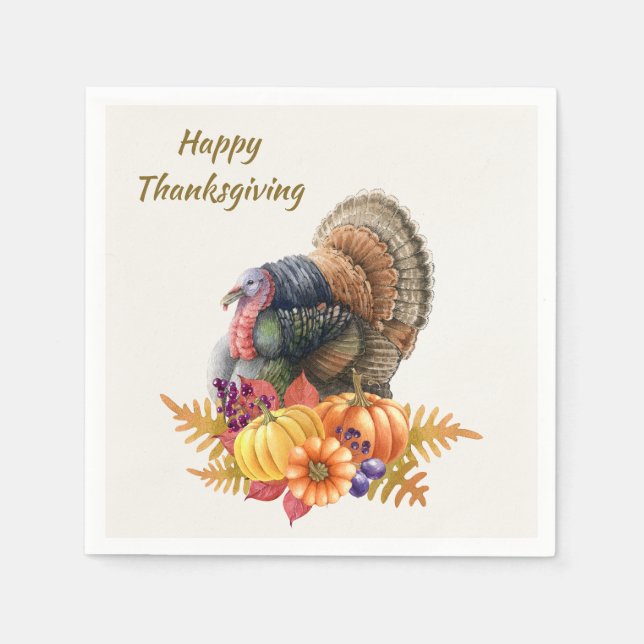 Turkey Pumpkins Thanksgiving Napkin (Front)