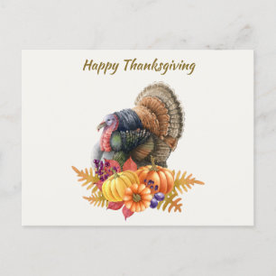 Turkey Pumpkins Thanksgiving Postcard