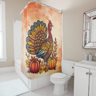 Turkey Pumpkins Thanksgiving Shower Curtain