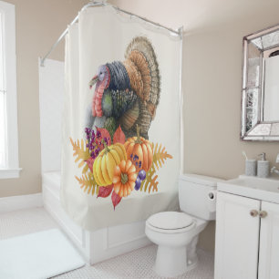 Turkey Pumpkins Thanksgiving Shower Curtain