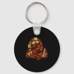 Turkey Reading Books Fall Season Thanksgiving Teac Key Ring