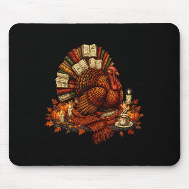Turkey Reading Books Fall Season Thanksgiving Teac Mouse Mat (Front)
