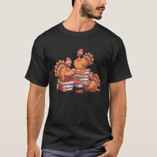 Turkey Reading Books Fall Thanksgiving Teacher Boo T-Shirt
