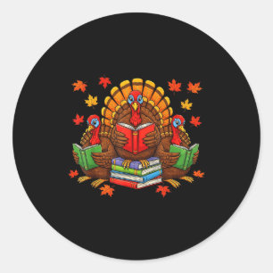 Turkey Reading Books Teacher Fall Thanksgiving Boo Classic Round Sticker