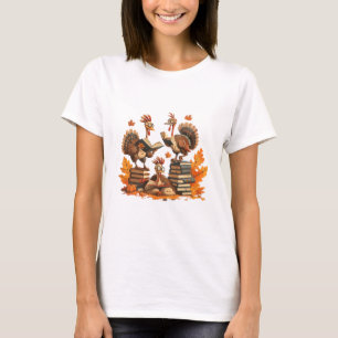 Turkey Reading Books Thanksgiving Women Men Kids B T-Shirt