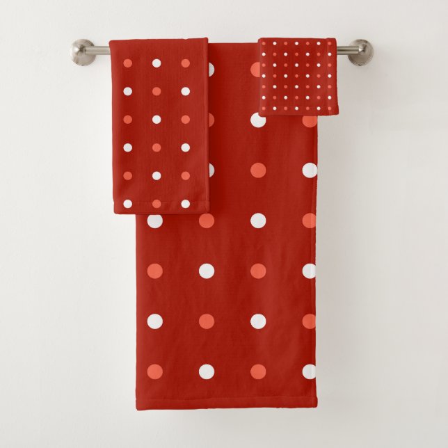  turkey red and white dots bath towel set (Insitu)