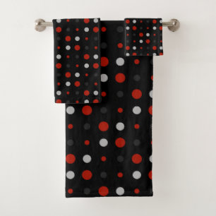 turkey red, black, gray and white dots bath towel set